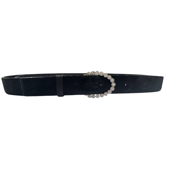 Hatton Leather and Pony Hair Belt With Rhinestone Buckle in Black - Picture 5 of 9